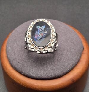 Sterling Silver Oval Ring with Colorful Koala Inlay. Size 10.